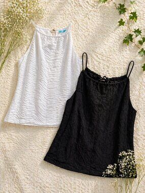 J. McLaughlin Halter Top Set Black & White 2 Piece Bundle Coastal Preppy Summer